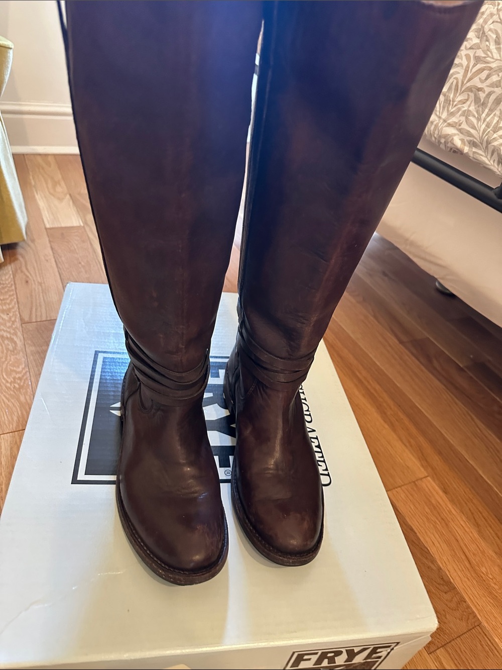 Frye Tall Leather Riding Boots in Dark Brown size 8 m 
Box not included